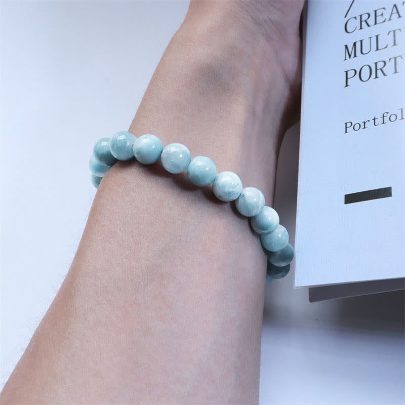 Natural Larimar Beaded Energy Bracelet with Caribbean Blue Gemstones