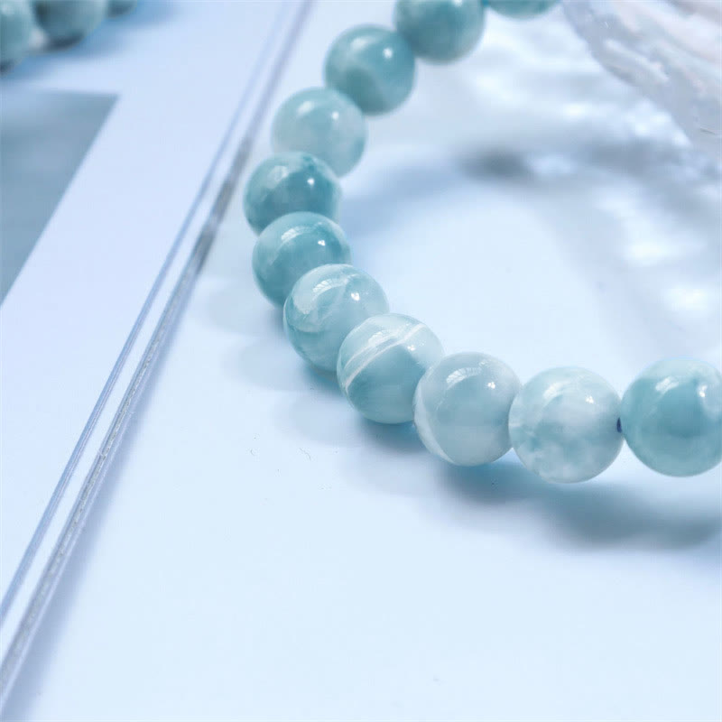 Natural Larimar Beaded Energy Bracelet with Caribbean Blue Gemstones