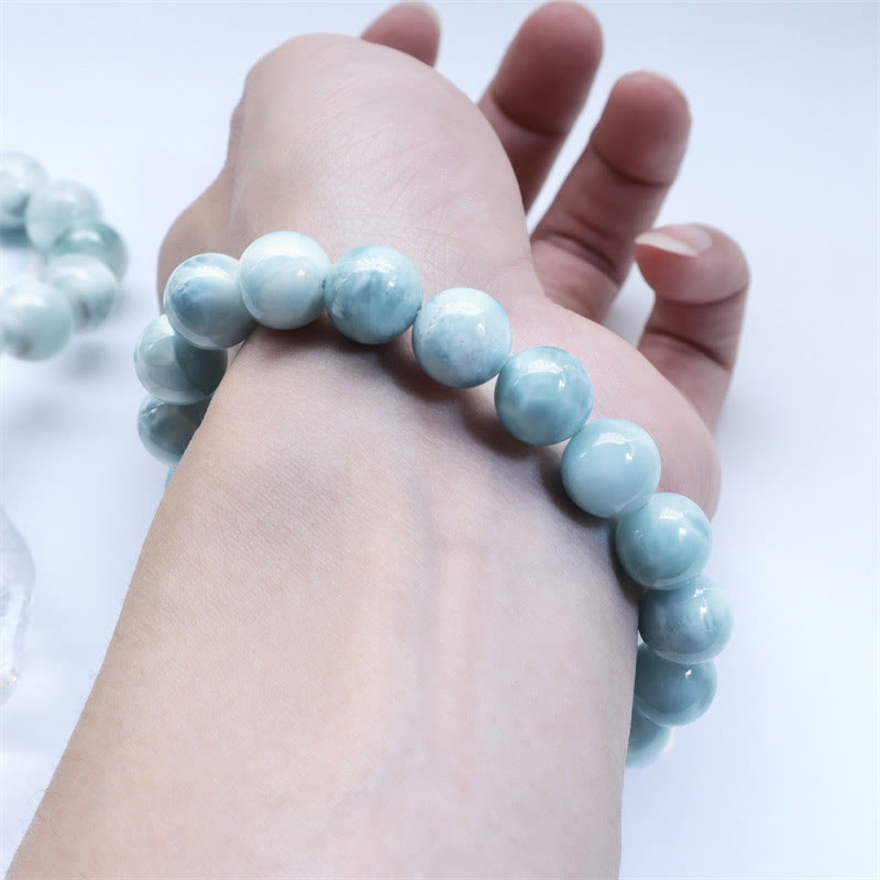 Natural Larimar Beaded Energy Bracelet with Caribbean Blue Gemstones