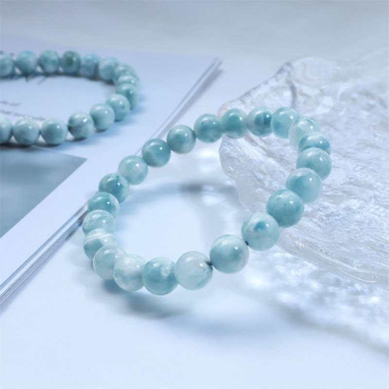 Natural Larimar Beaded Energy Bracelet with Caribbean Blue Gemstones