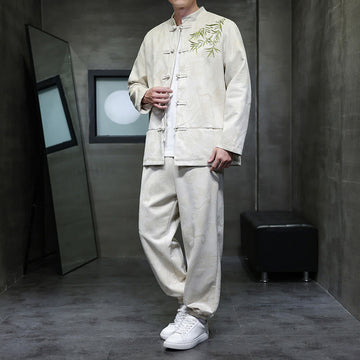 Breathable Cotton Frog-Button Men's Meditation Jacket and Pants Set