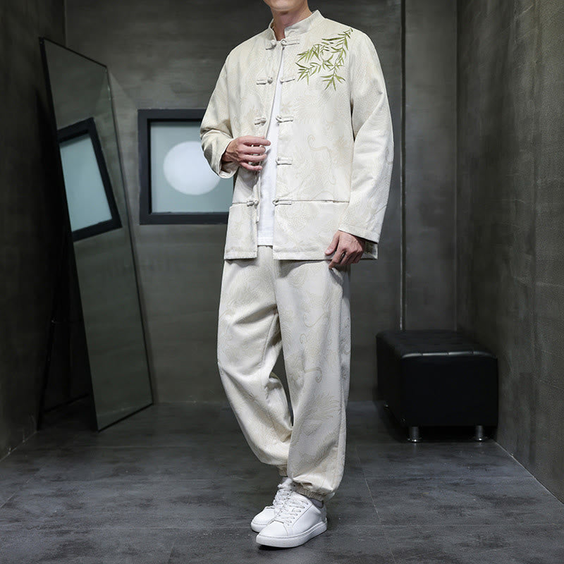 Breathable Cotton Frog-Button Men's Meditation Jacket and Pants Set
