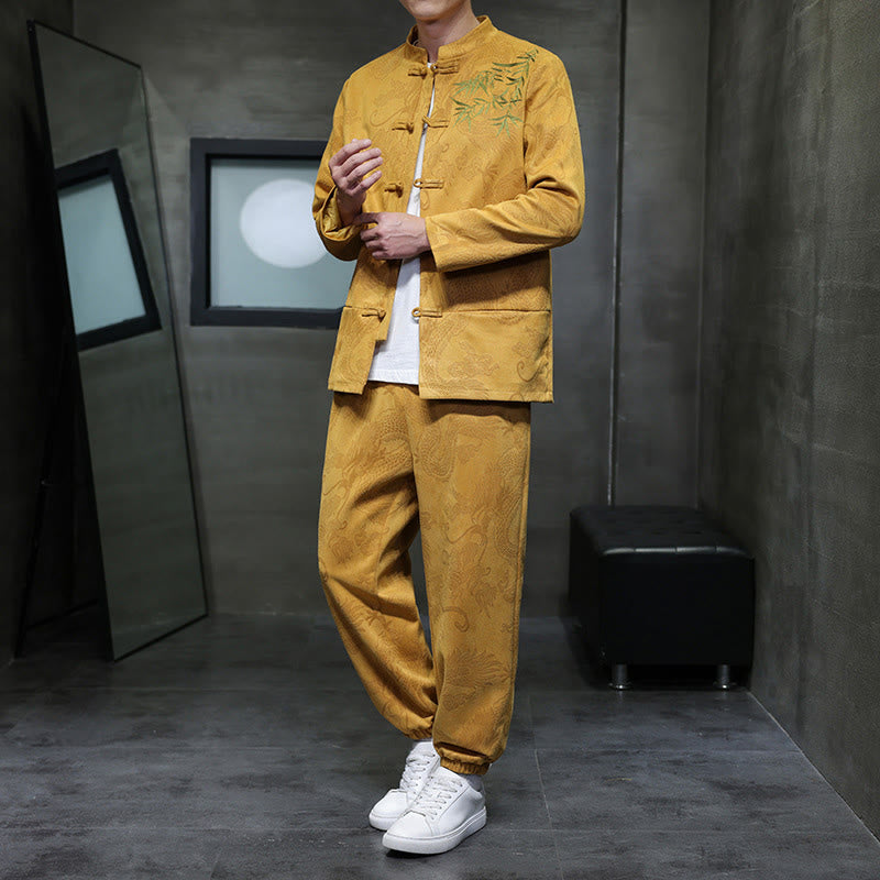 Breathable Cotton Frog-Button Men's Meditation Jacket and Pants Set