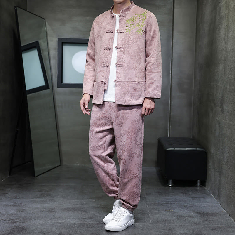 Breathable Cotton Frog-Button Men's Meditation Jacket and Pants Set
