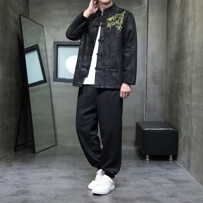 Breathable Cotton Frog-Button Men's Meditation Jacket and Pants Set