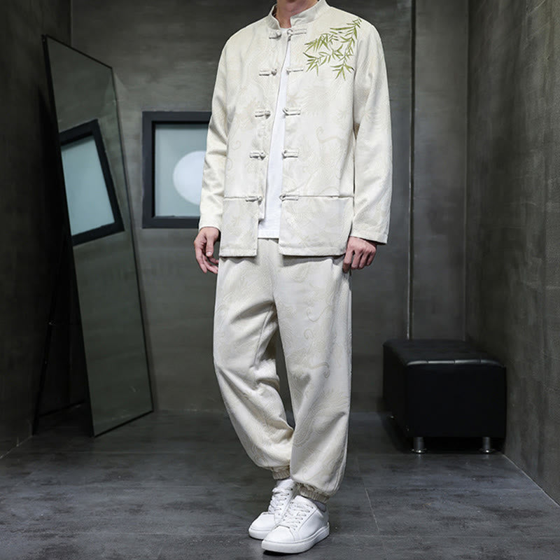 Breathable Cotton Frog-Button Men's Meditation Jacket and Pants Set