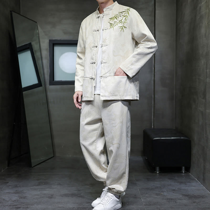 Breathable Cotton Frog-Button Men's Meditation Jacket and Pants Set
