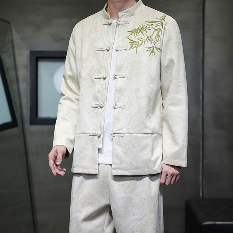 Breathable Cotton Frog-Button Men's Meditation Jacket and Pants Set