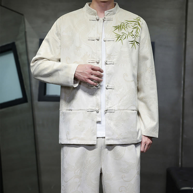 Breathable Cotton Frog-Button Men's Meditation Jacket and Pants Set