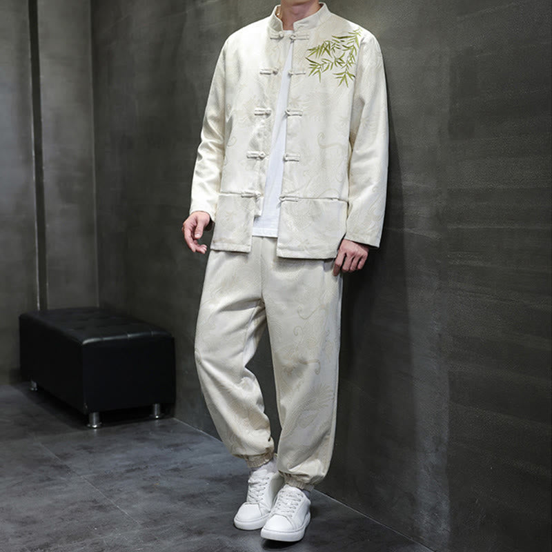 Breathable Cotton Frog-Button Men's Meditation Jacket and Pants Set