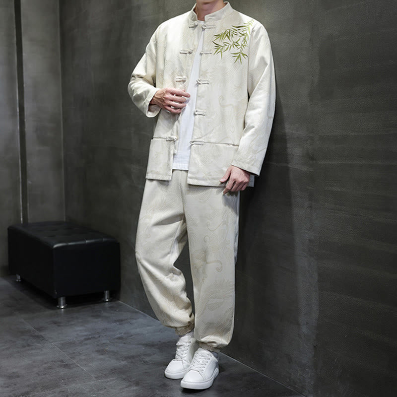 Breathable Cotton Frog-Button Men's Meditation Jacket and Pants Set