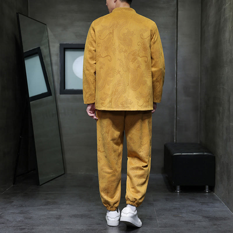 Breathable Cotton Frog-Button Men's Meditation Jacket and Pants Set