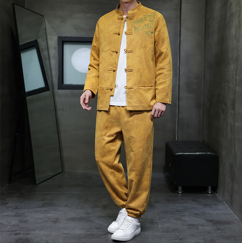 Breathable Cotton Frog-Button Men's Meditation Jacket and Pants Set