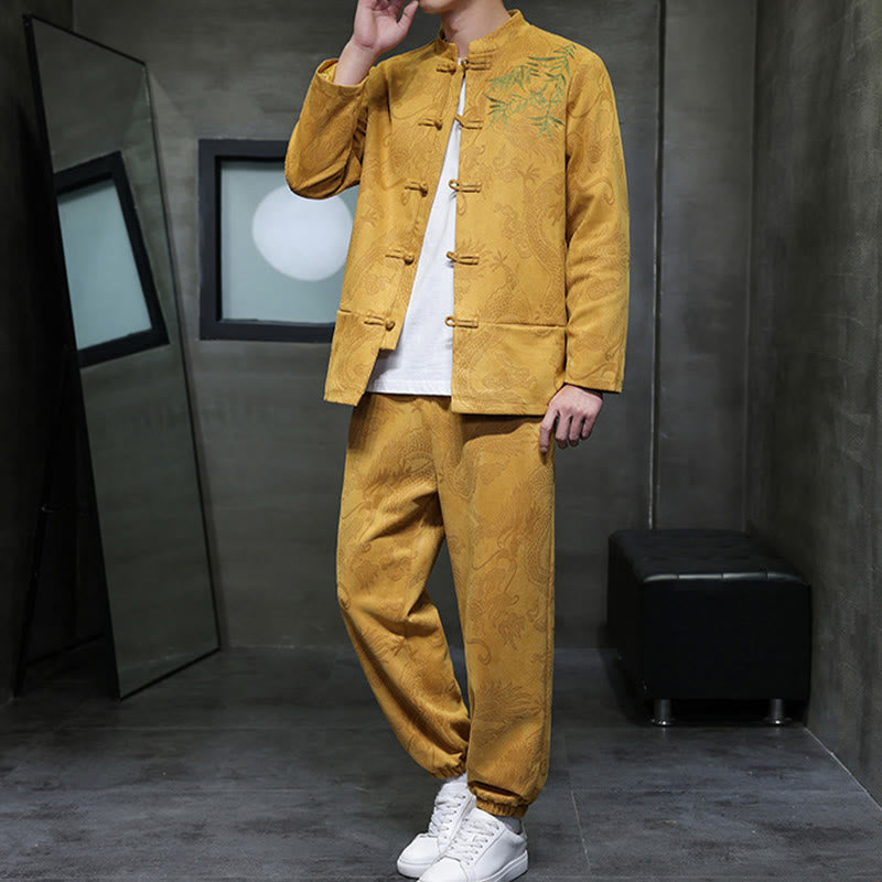Breathable Cotton Frog-Button Men's Meditation Jacket and Pants Set