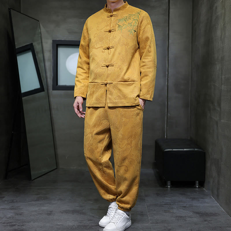 Breathable Cotton Frog-Button Men's Meditation Jacket and Pants Set