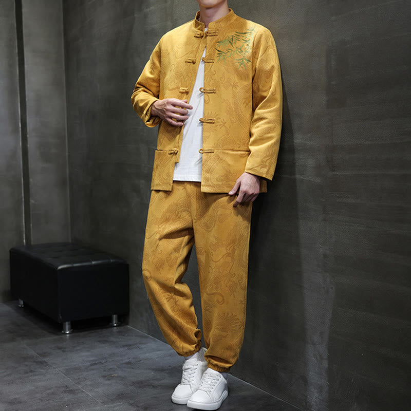 Breathable Cotton Frog-Button Men's Meditation Jacket and Pants Set