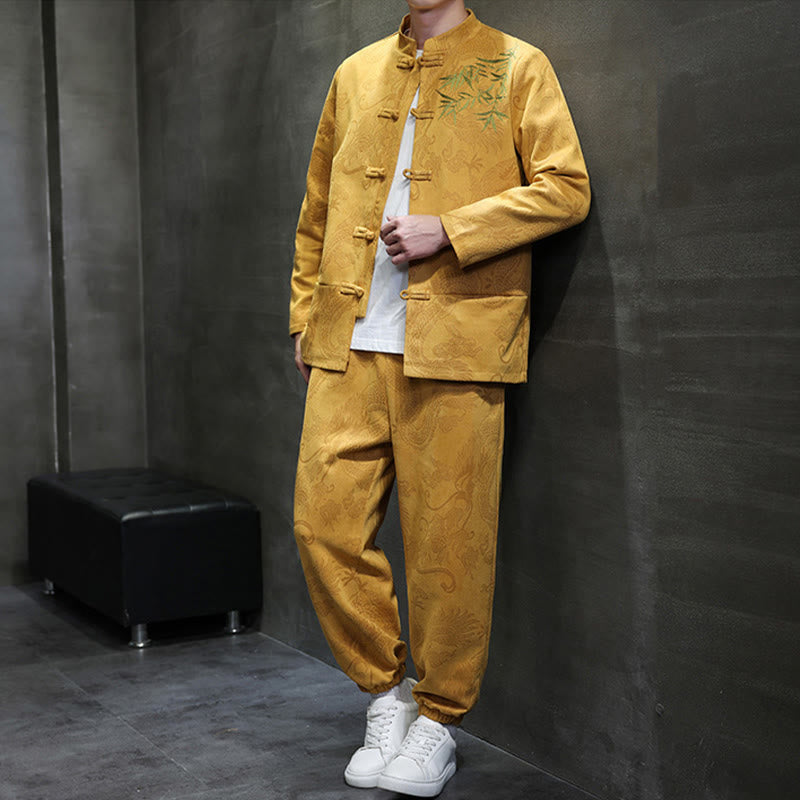 Breathable Cotton Frog-Button Men's Meditation Jacket and Pants Set