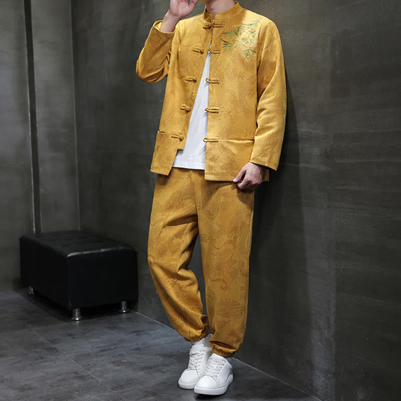 Breathable Cotton Frog-Button Men's Meditation Jacket and Pants Set