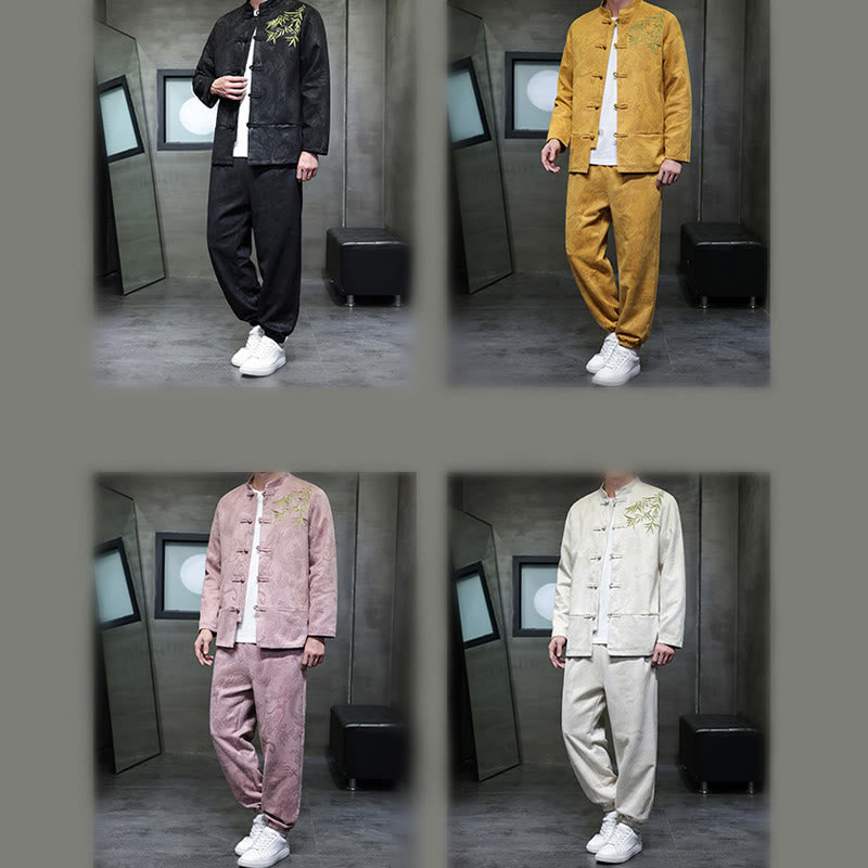 Breathable Cotton Frog-Button Men's Meditation Jacket and Pants Set