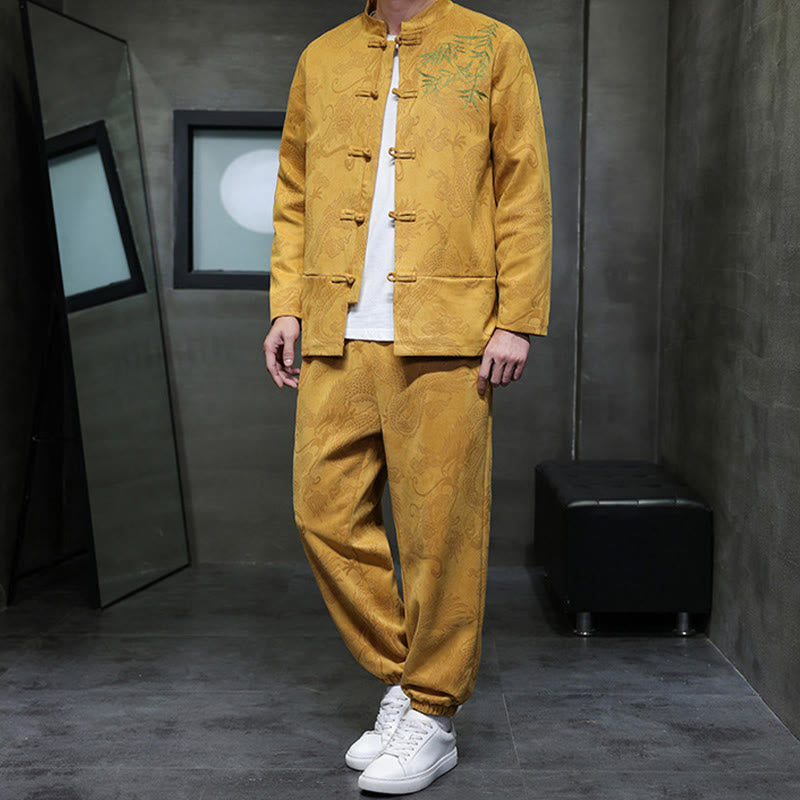Breathable Cotton Frog-Button Men's Meditation Jacket and Pants Set