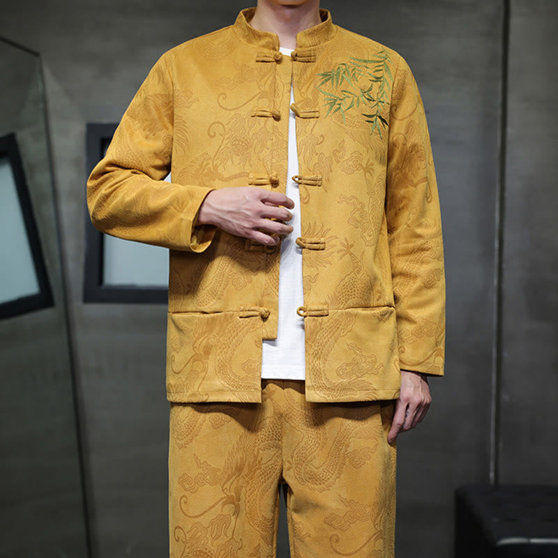 Breathable Cotton Frog-Button Men's Meditation Jacket and Pants Set