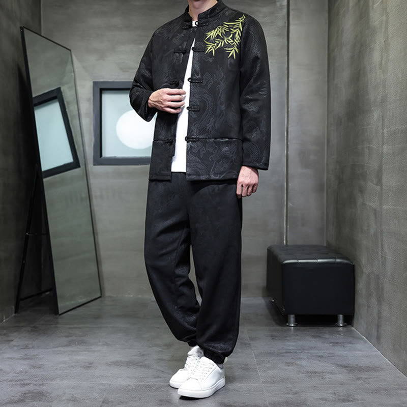 Breathable Cotton Frog-Button Men's Meditation Jacket and Pants Set