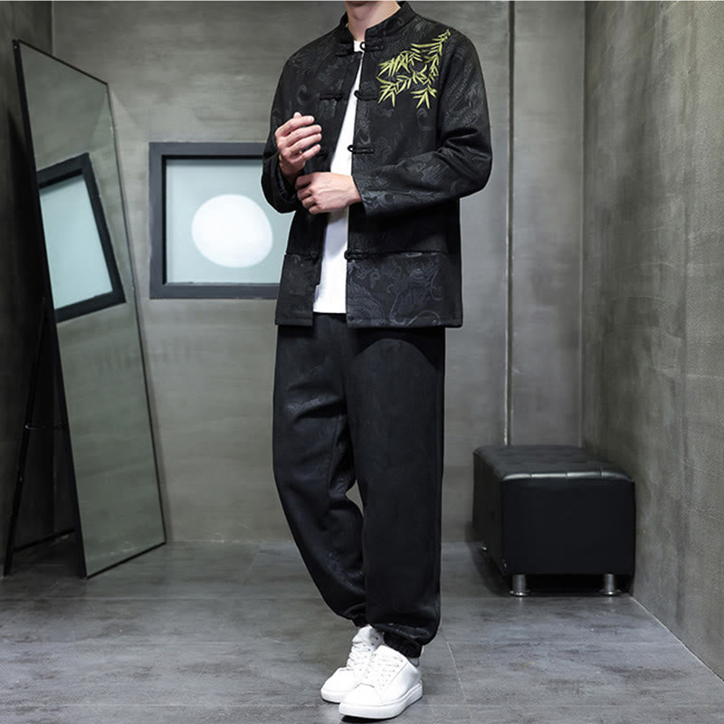 Breathable Cotton Frog-Button Men's Meditation Jacket and Pants Set