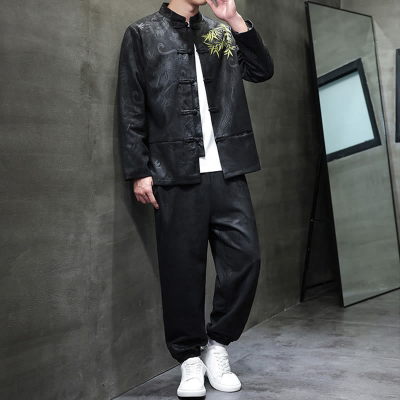 Breathable Cotton Frog-Button Men's Meditation Jacket and Pants Set