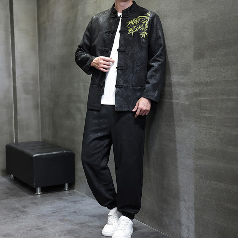 Breathable Cotton Frog-Button Men's Meditation Jacket and Pants Set