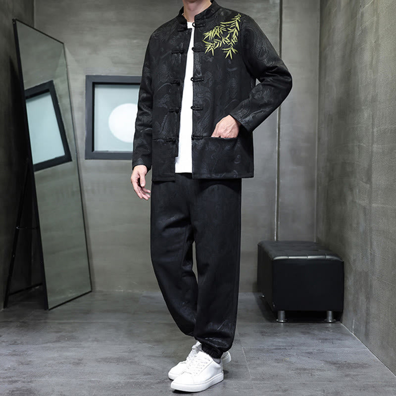 Breathable Cotton Frog-Button Men's Meditation Jacket and Pants Set