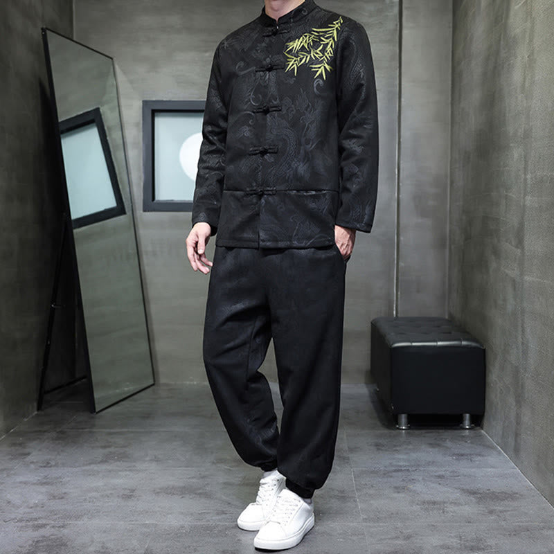Breathable Cotton Frog-Button Men's Meditation Jacket and Pants Set