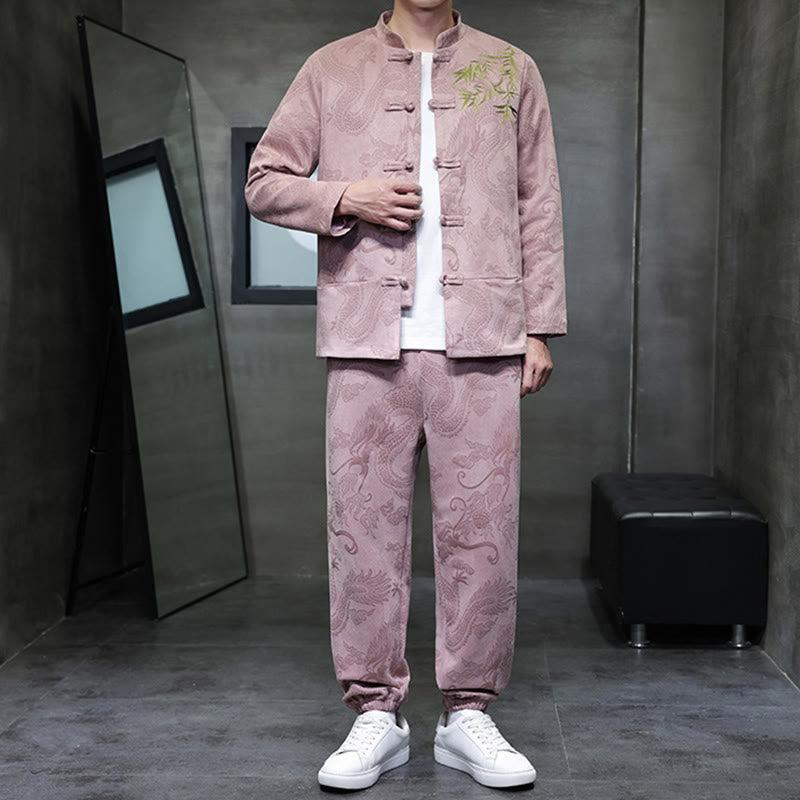 Breathable Cotton Frog-Button Men's Meditation Jacket and Pants Set