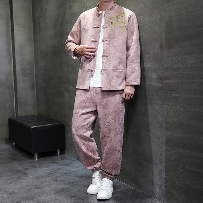 Breathable Cotton Frog-Button Men's Meditation Jacket and Pants Set