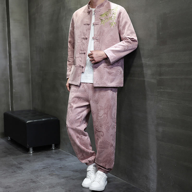 Breathable Cotton Frog-Button Men's Meditation Jacket and Pants Set