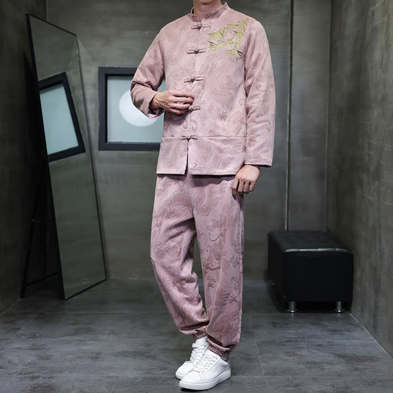 Breathable Cotton Frog-Button Men's Meditation Jacket and Pants Set