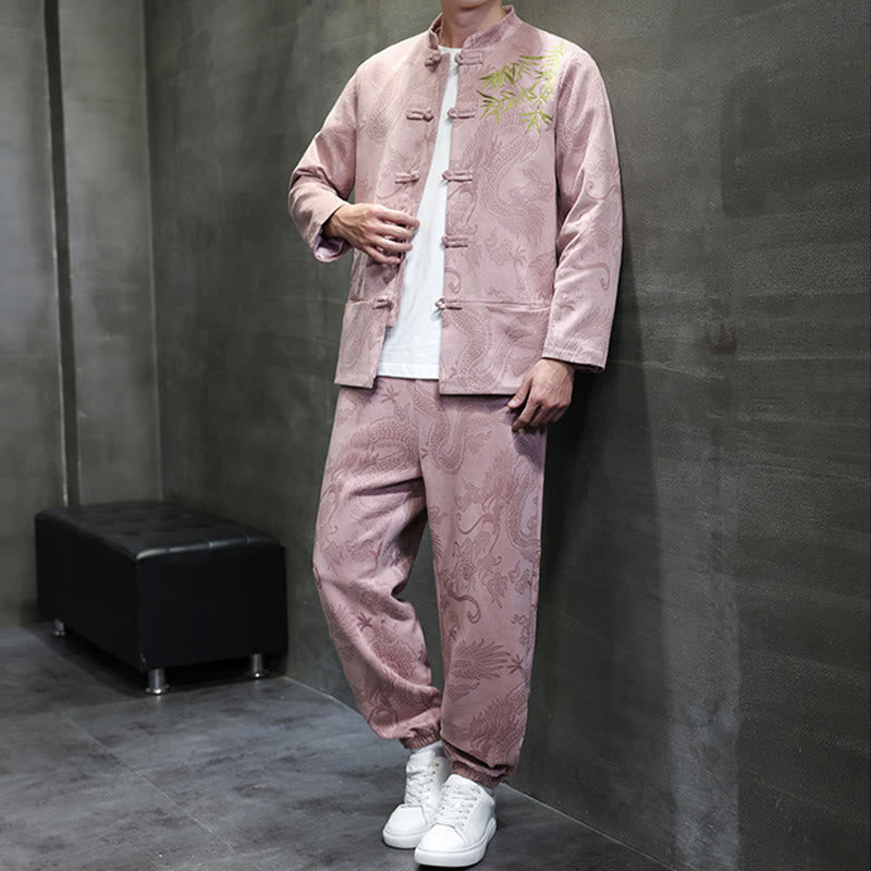 Breathable Cotton Frog-Button Men's Meditation Jacket and Pants Set