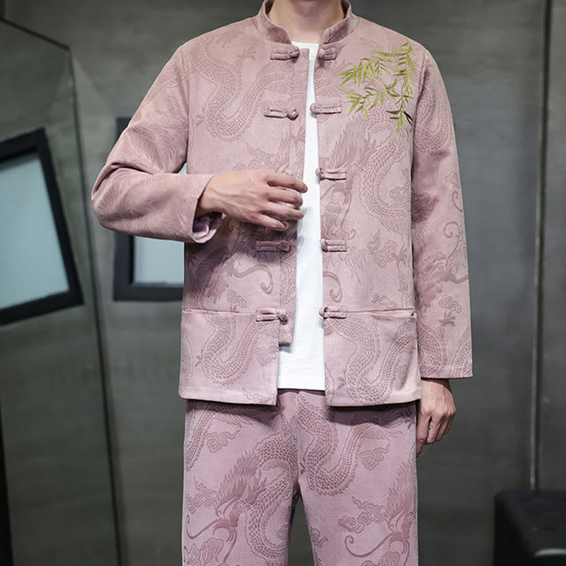 Breathable Cotton Frog-Button Men's Meditation Jacket and Pants Set