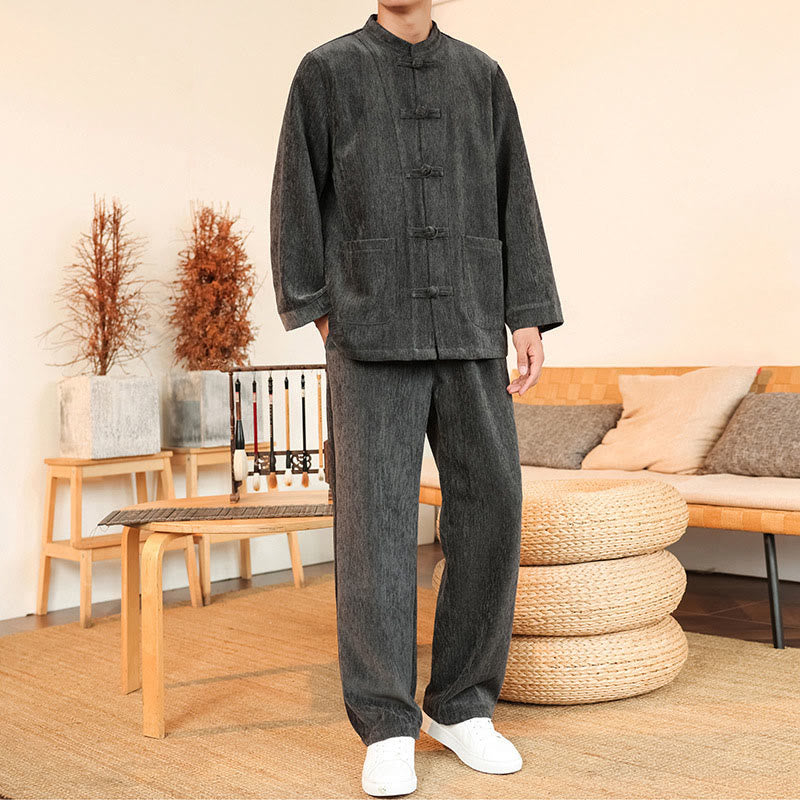 Thermal Cotton Corduroy Mandarin Collar Men's Meditation Set