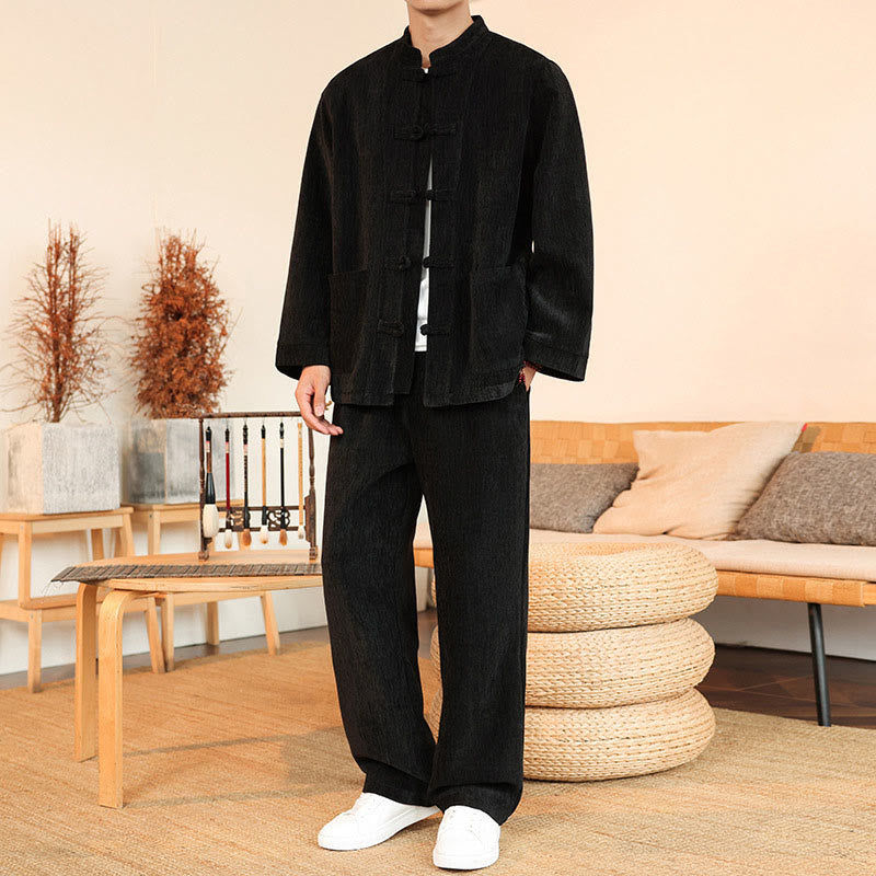 Thermal Cotton Corduroy Mandarin Collar Men's Meditation Set