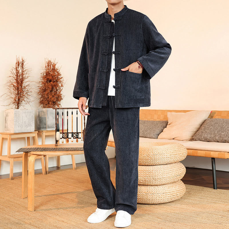 Thermal Cotton Corduroy Mandarin Collar Men's Meditation Set