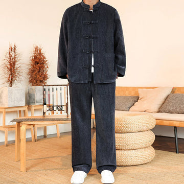 Thermal Cotton Corduroy Mandarin Collar Men's Meditation Set