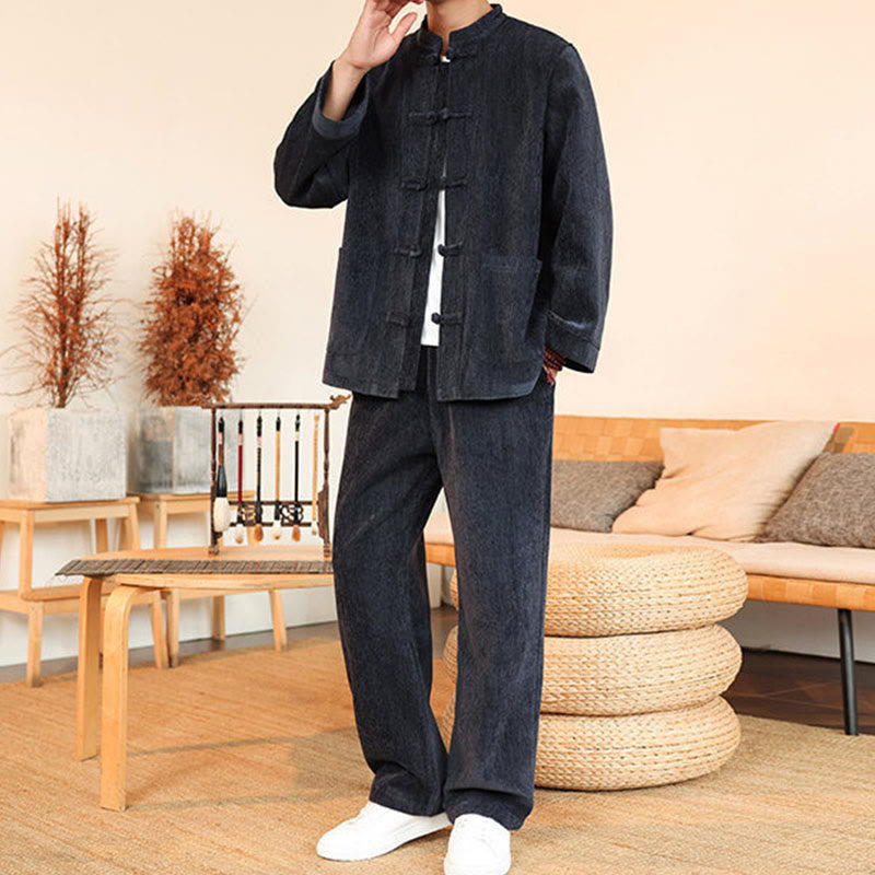 Thermal Cotton Corduroy Mandarin Collar Men's Meditation Set