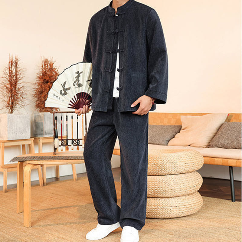 Thermal Cotton Corduroy Mandarin Collar Men's Meditation Set