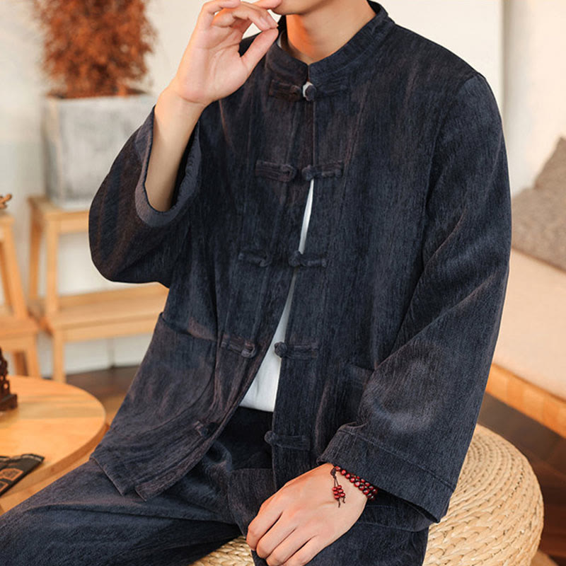 Thermal Cotton Corduroy Mandarin Collar Men's Meditation Set