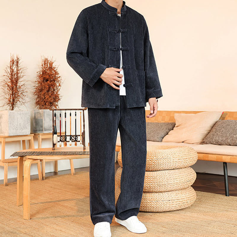 Thermal Cotton Corduroy Mandarin Collar Men's Meditation Set
