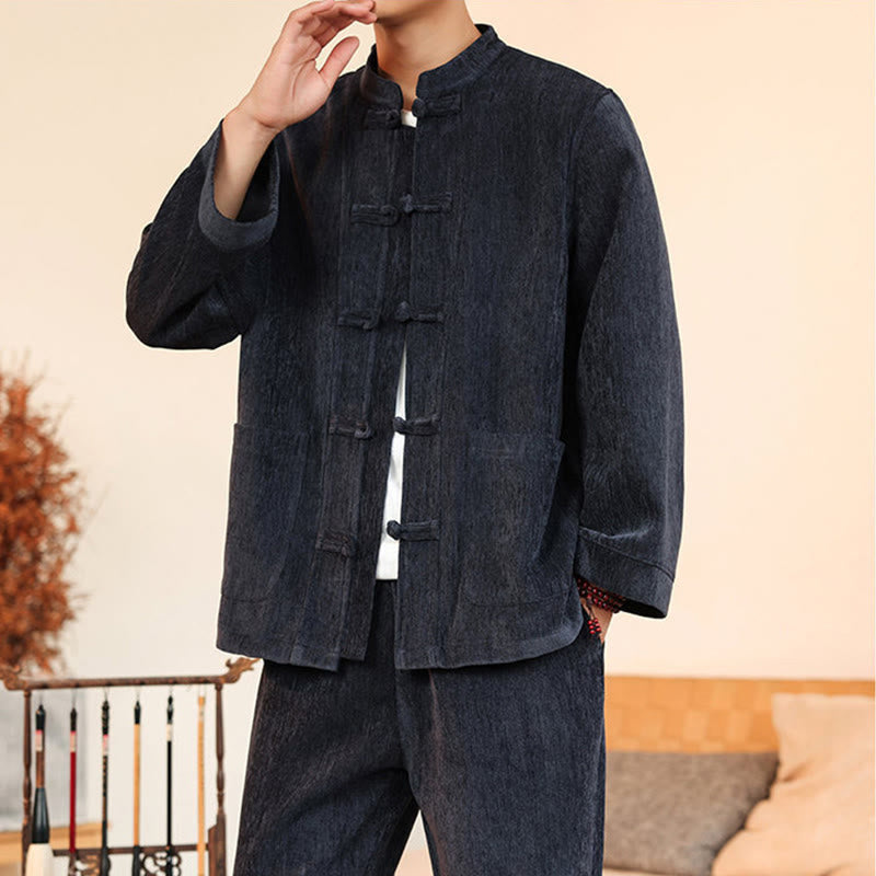 Thermal Cotton Corduroy Mandarin Collar Men's Meditation Set