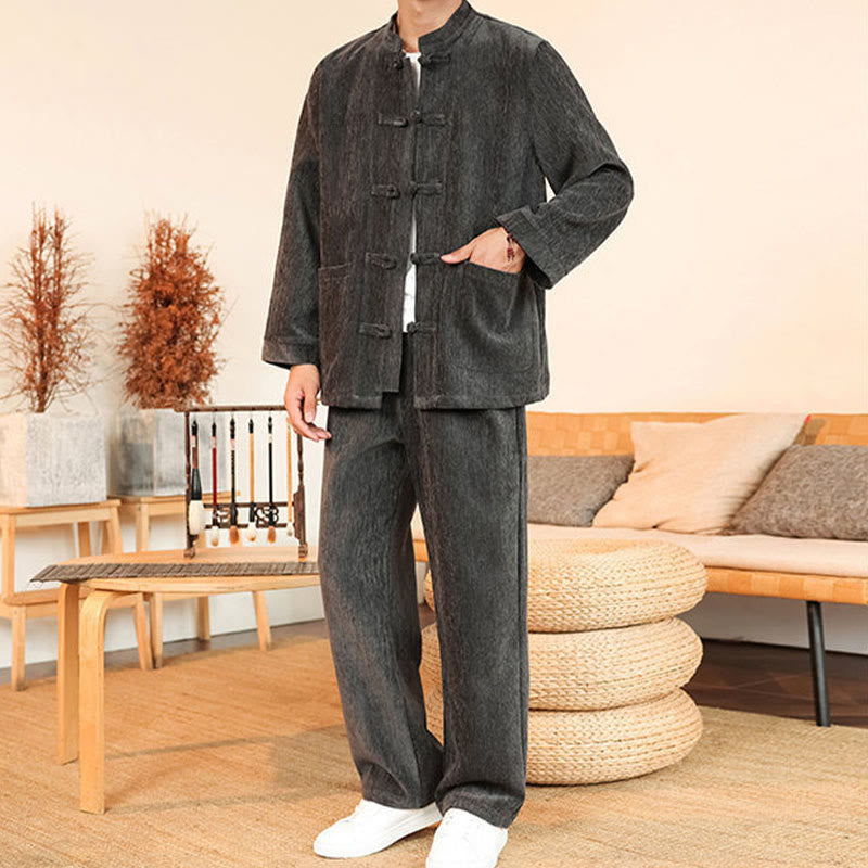 Thermal Cotton Corduroy Mandarin Collar Men's Meditation Set