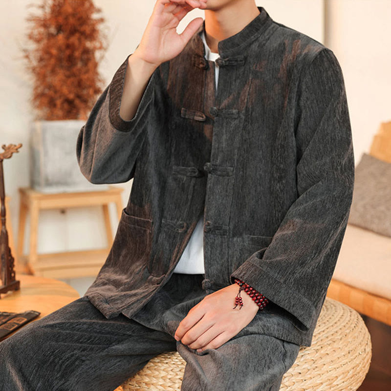 Thermal Cotton Corduroy Mandarin Collar Men's Meditation Set