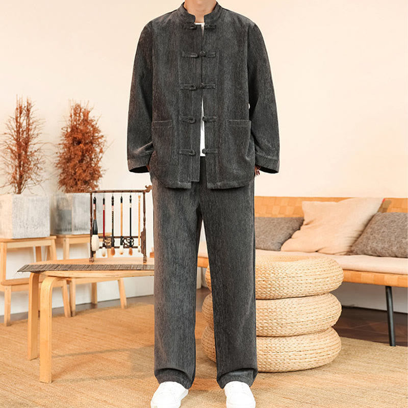 Thermal Cotton Corduroy Mandarin Collar Men's Meditation Set