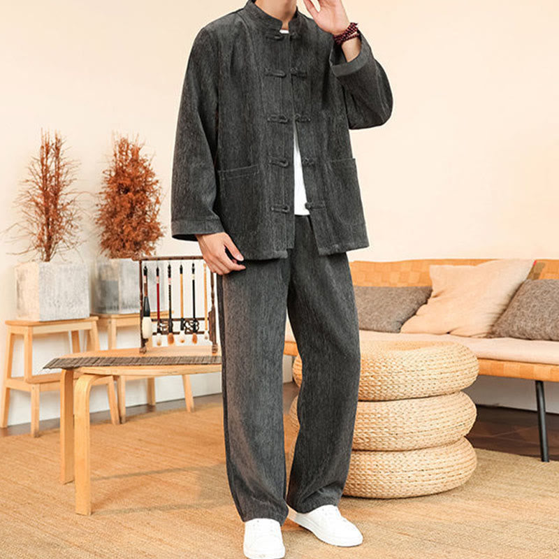 Thermal Cotton Corduroy Mandarin Collar Men's Meditation Set